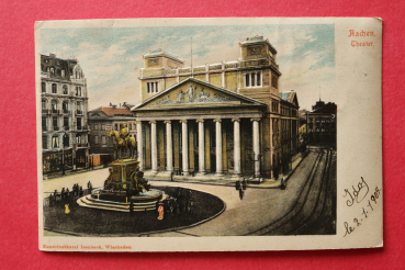 Postcard embossed PC Aachen 1904 Theatre Monument Street Town architecture NRW